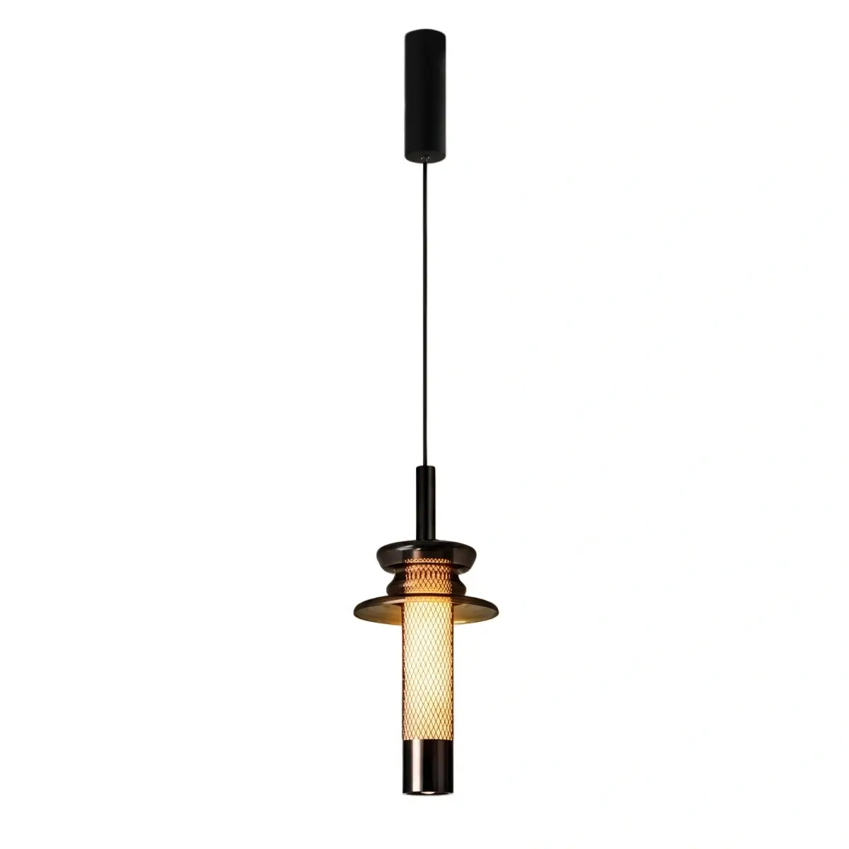 Modern Layered Pendant Light -- Black Metal & Glass